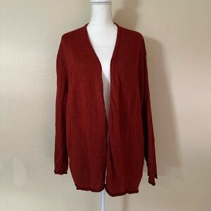 Eileen Fisher Women 3X 100% Linen Rust Red Open Front Sweater Cardigan Cozy